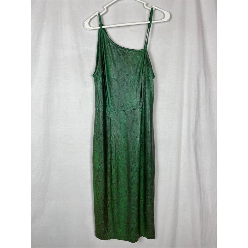 Tatyana Green and Brown Faux Snakeskin Retro Bodycon Midi Dress